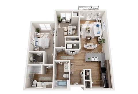 Floor plan for 2 beds, 2 baths, 1025 sqft
